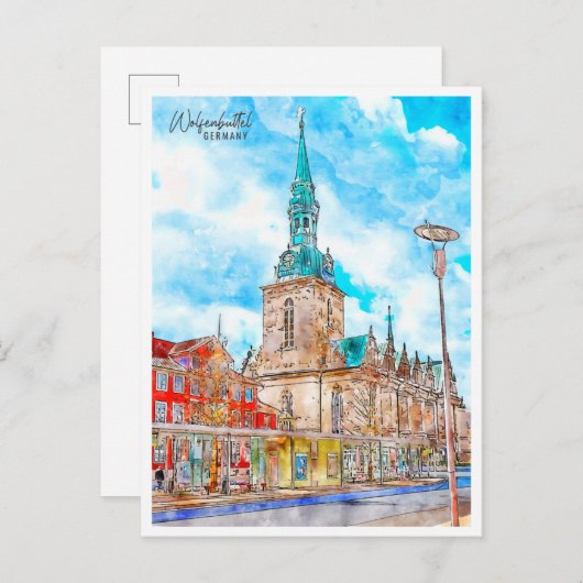 Wolfenbuttel Duitsland vintage reizen waterverf Briefkaart (Voorkant / Achterkant)