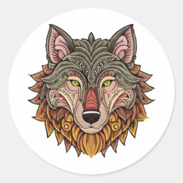 Wolfenkop van voren ronde sticker