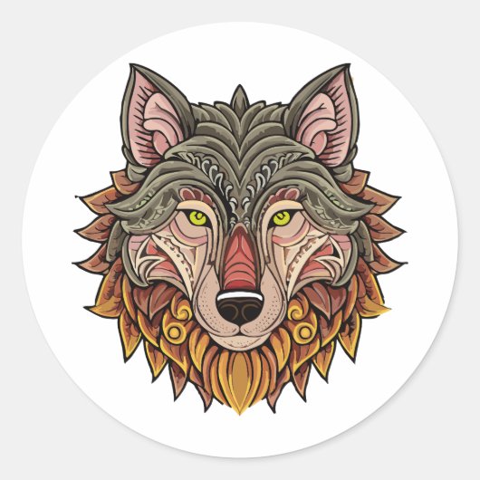 Wolfenkop van voren ronde sticker (Voorkant)