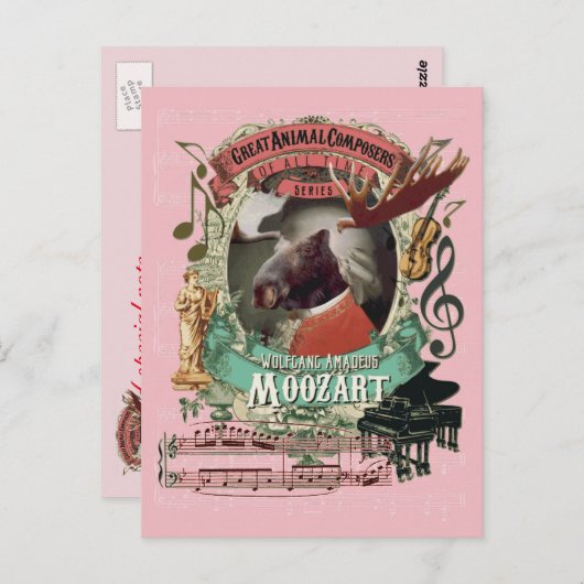 Wolfgang Amadeus Moozart Moose Animal Composer Briefkaart (Voorkant / Achterkant)