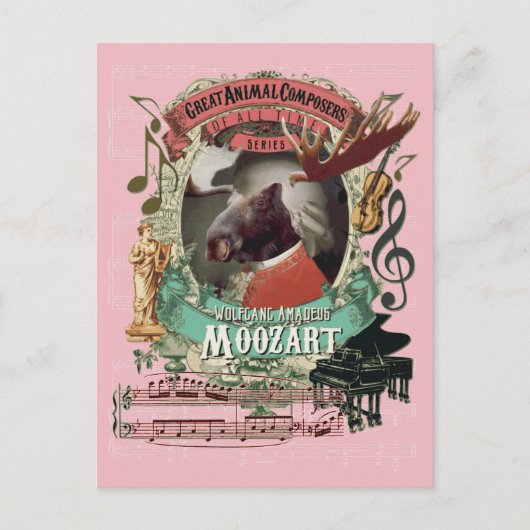 Wolfgang Amadeus Moozart Moose Animal Composer Briefkaart (Voorkant)