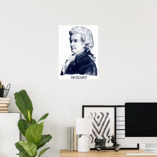 Wolfgang Amadeus Mozart, blauw Poster (Thuiskantoor)
