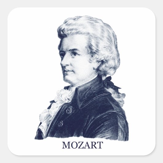 Wolfgang Amadeus Mozart, blauw Vierkante Sticker (Voorkant)