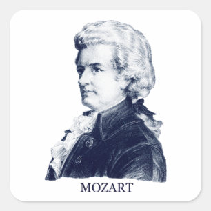 Wolfgang Amadeus Mozart, blauw Vierkante Sticker