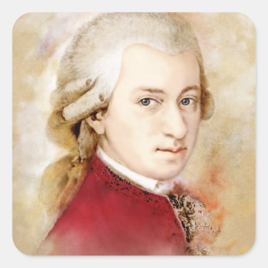 Wolfgang Amadeus Mozart im Aquarell Stil Vierkante Sticker (Voorkant)