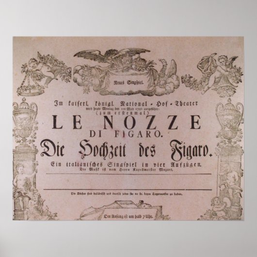Wolfgang Amadeus Mozart Oper Le nozze di Figaro Poster (Voorkant)