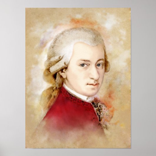 Wolfgang Amadeus Mozart Portret im Aquarell Style Poster (Voorkant)
