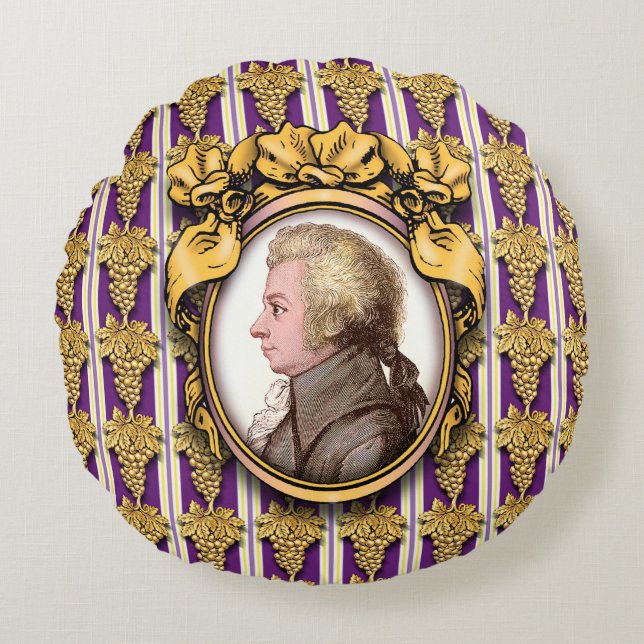 Wolfgang Amadeus Mozart Rond Kussen (Voorkant)