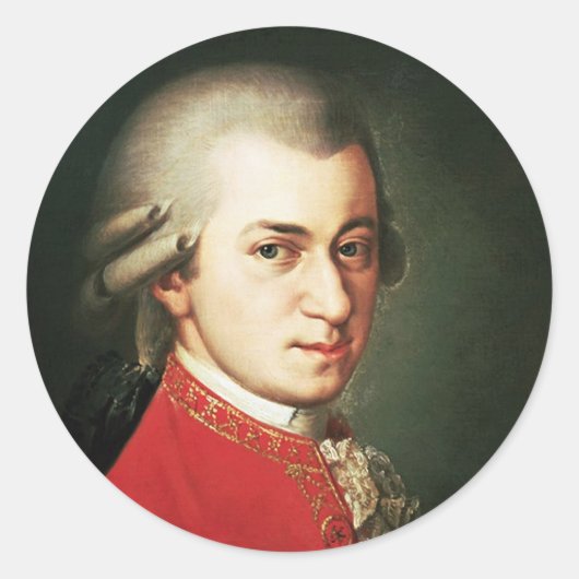 Wolfgang Amadeus Mozart Ronde Sticker (Voorkant)