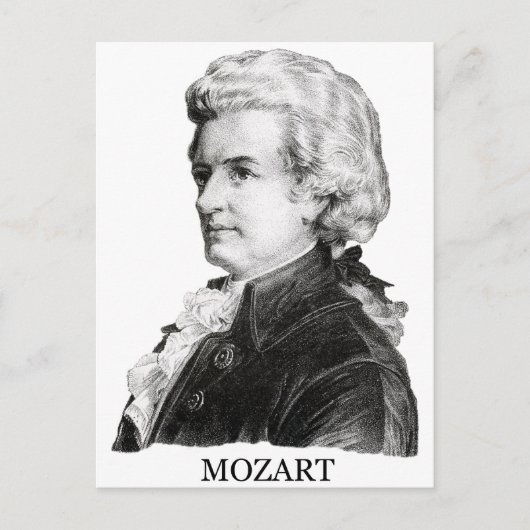 Wolfgang Amadeus Mozart, zwart Briefkaart (Voorkant)