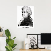 Wolfgang Amadeus Mozart, zwart Poster (Thuiskantoor)