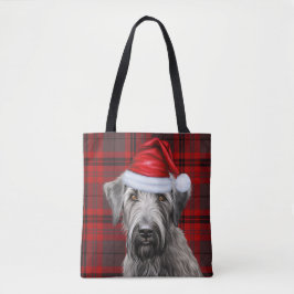 Wolfhound Christmas Dog Red Seasonal Plaid Tote Bag