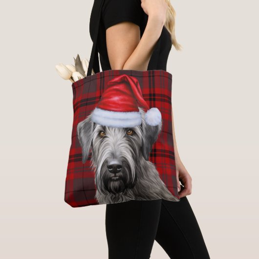 Wolfhound Christmas Dog Red Seasonal Plaid Tote Bag (Dichtbij)