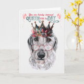 Wolfhound Dog Queen voor een dag Funny Birthday Kaart (Gele Bloem)