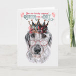 Wolfhound Dog Queen voor een dag Funny Birthday Kaart<br><div class="desc">De kunstenaar zette een schattige leesbril en een meisjesleafy kroon op deze schattige Wolfhound,  zodat de verjaardag van het hondenliefhebber geschikt zou zijn voor een koningin en gevuld zou worden met goodies die een persoon drool maken.</div>