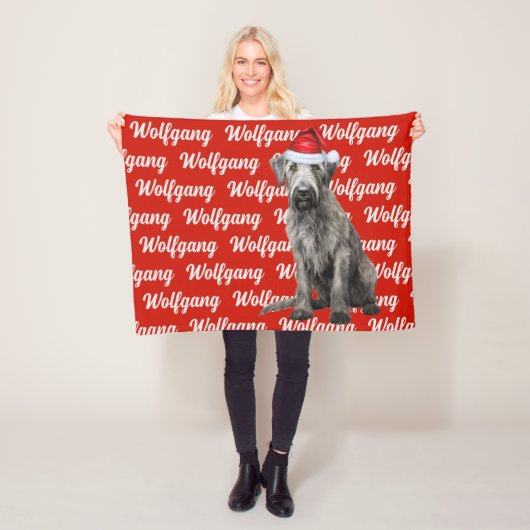 Wolfhound Dog with Name Patterned Christmas Fleece Deken (In situ)