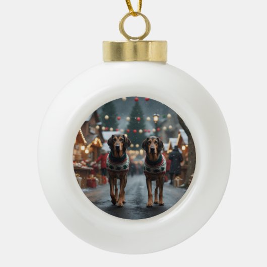 Wolfhound Dogs Christmas Snow Holiday Keramische Bal Ornament (Voorkant)