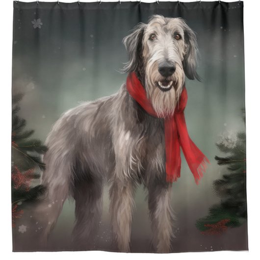 Wolfhound Hond in Sneeuw Kerstmis Douchegordijn (Voorkant)