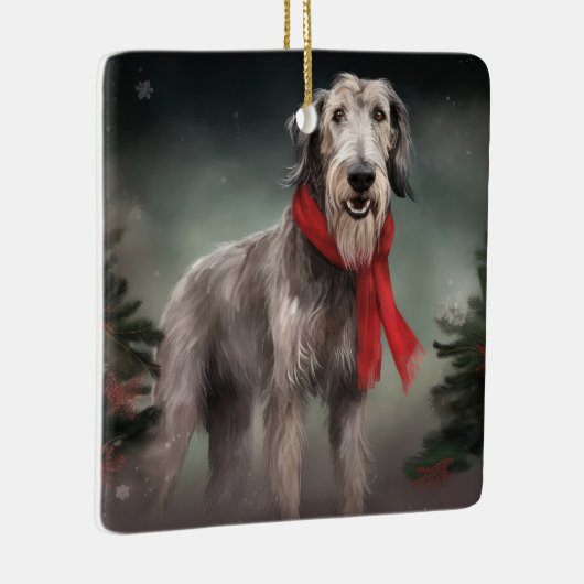 Wolfhound Hond in Sneeuw Kerstmis Keramisch Ornament (Rechts)