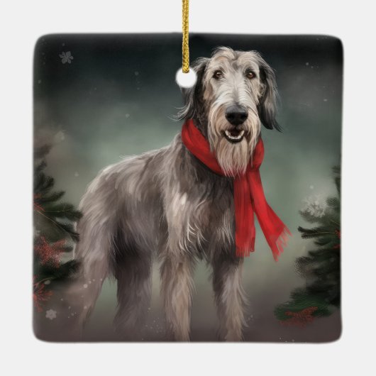 Wolfhound Hond in Sneeuw Kerstmis Keramisch Ornament (Achterkant)