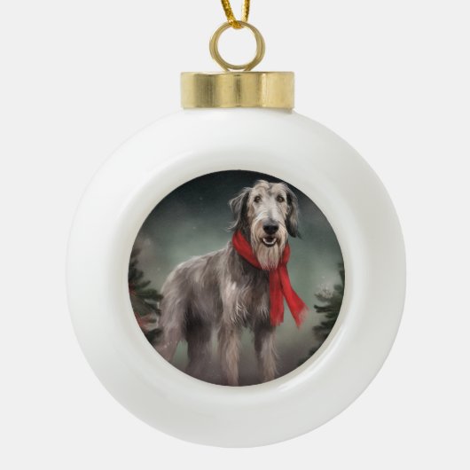 Wolfhound Hond in Sneeuw Kerstmis Keramische Bal Ornament (Voorkant)