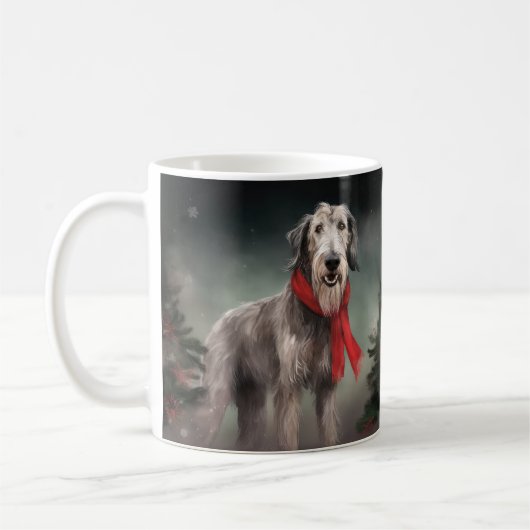Wolfhound Hond in Sneeuw Kerstmis Koffiemok (Links)