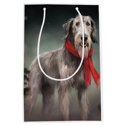 Wolfhound Hond in Sneeuw Kerstmis Medium Cadeauzakje (Voorkant)