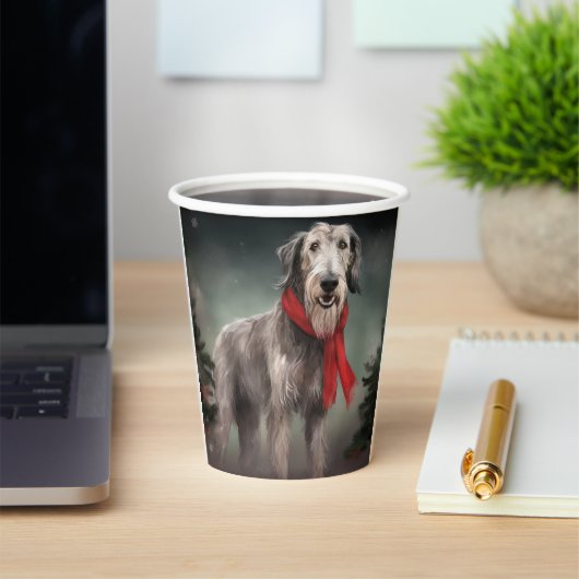 Wolfhound Hond in Sneeuw Kerstmis Papieren Bekers (Insitu)