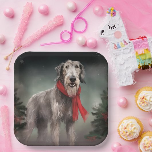 Wolfhound Hond in Sneeuw Kerstmis Papieren Bordje (Feest)