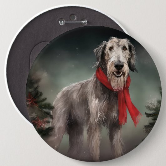Wolfhound Hond in Sneeuw Kerstmis Ronde Button 6,0 Cm (Voorkant /achterkant)