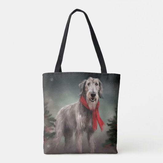 Wolfhound Hond in Sneeuw Kerstmis Tote Bag (Achterkant)