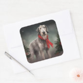 Wolfhound Hond in Sneeuw Kerstmis Vierkante Sticker (Envelop)