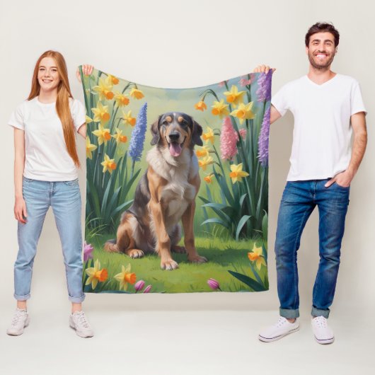Wolfhound-hond lente bloemen schilderij fleece deken (In situ)