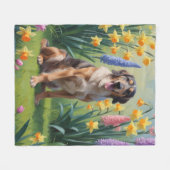 Wolfhound-hond lente bloemen schilderij fleece deken (Voorkant (Horizontaal))