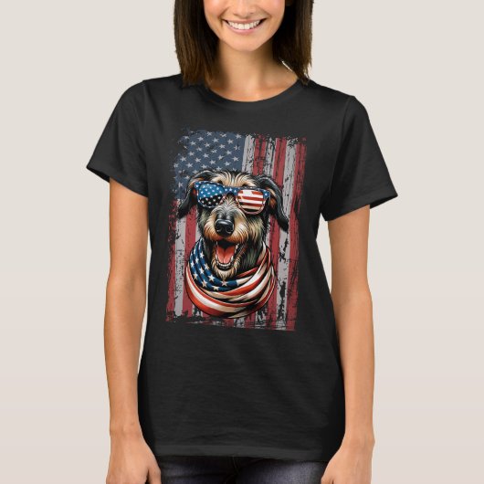 Wolfhound Hondenliefhebber Amerikaanse vlag 4 juli T-shirt (Voorkant)
