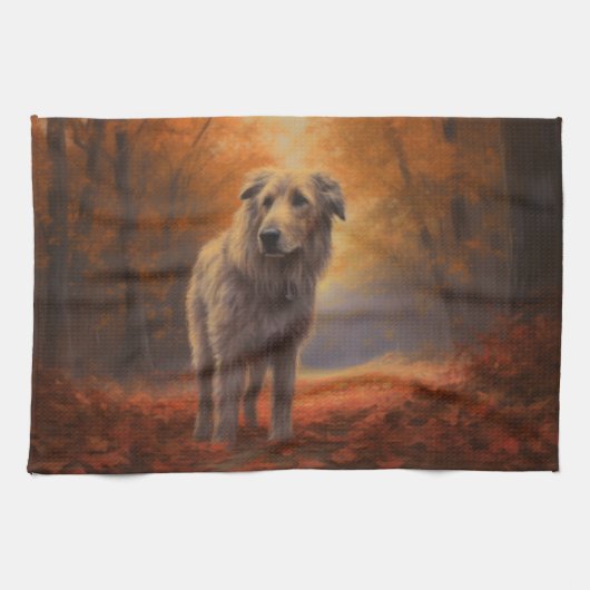 Wolfhound in Herfst laat Herfst inspireren Theedoek (Horizontaal)