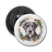 Wolfhound Kerstkrans Feestelijke Pup Button Flesopener (Voorkant)