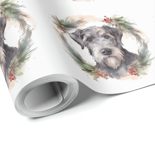 Wolfhound Kerstkrans Feestelijke Pup Cadeaupapier (Rol Hoek)