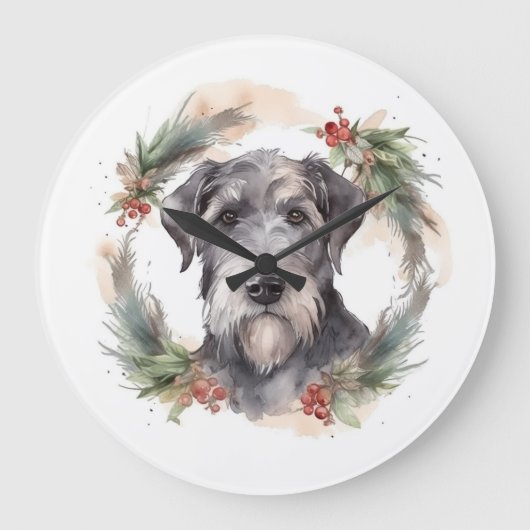Wolfhound Kerstkrans Feestelijke Pup Grote Klok (Voorkant)
