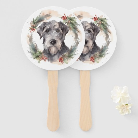 Wolfhound Kerstkrans Feestelijke Pup Handwaaier (Voorkant en achterkant)