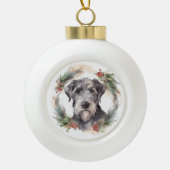 Wolfhound Kerstkrans Feestelijke Pup Keramische Bal Ornament (Voorkant)
