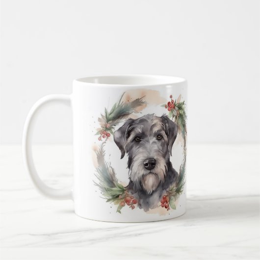 Wolfhound Kerstkrans Feestelijke Pup Koffiemok (Links)