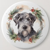 Wolfhound Kerstkrans Feestelijke Pup Ronde Button 6,0 Cm (Voorkant)