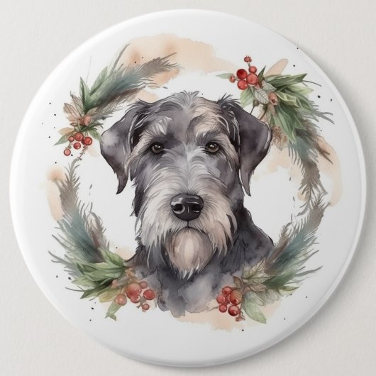 Wolfhound Kerstkrans Feestelijke Pup Ronde Button 6,0 Cm (Voorkant)