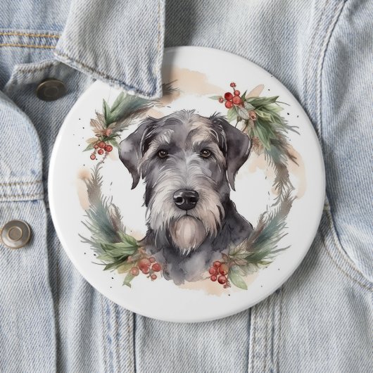 Wolfhound Kerstkrans Feestelijke Pup Ronde Button 6,0 Cm (In situ)
