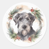 Wolfhound Kerstkrans Feestelijke Pup Ronde Sticker (Voorkant)