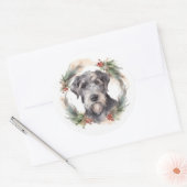 Wolfhound Kerstkrans Feestelijke Pup Ronde Sticker (Envelop)