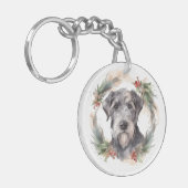Wolfhound Kerstkrans Feestelijke Pup Sleutelhanger (Voorkant Links)
