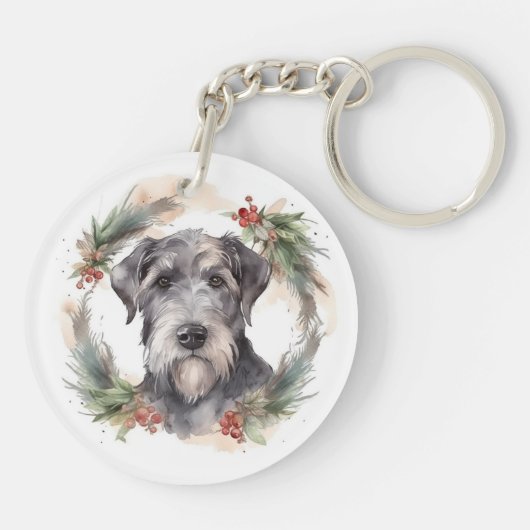 Wolfhound Kerstkrans Feestelijke Pup Sleutelhanger (Achterkant)