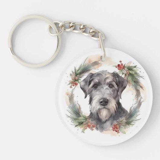 Wolfhound Kerstkrans Feestelijke Pup Sleutelhanger (Voorkant)